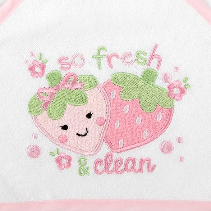 Baby Hooded Bath Towel and Washcloth Set for Infant Girls 6-12 Months (So Fresh Strawberry Pink)