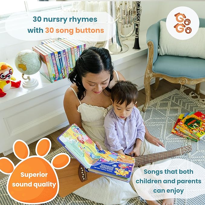 GO GO 30 Classic Nursery Rhymes Sound Book, USB-C Rechargeable, Interactive Musical Learning Book for Toddlers
