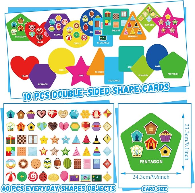 Halloscume 70 Pcs Shape Sorters for Toddlers Shape Puzzle and Matching Games Set with 10 Sorting Mats and 60 Everyday Objects Pieces for Kids Preschool Classroom Child Learning