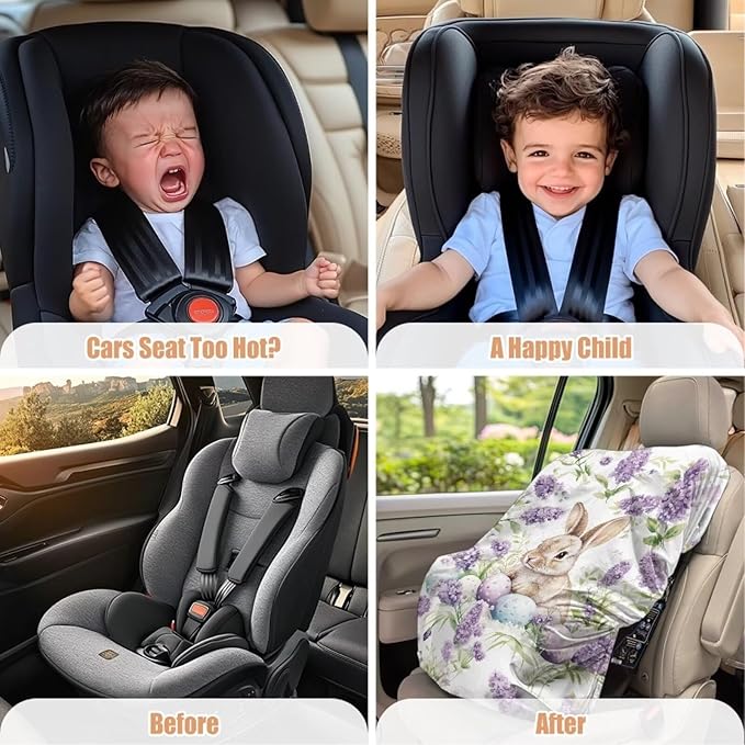 XYZCANDO Rabbits Print Cooling Car Seat Cover for Baby Cartoon Car Seat Covers for Babies Boy Foldable Baby Car Seat Shade Cover Breathable Car Seat Sun Cover Gift for Newborn