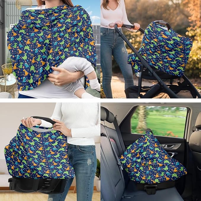 Dinosaur Carseat Canopy for Babies Fits Most Strollers & Baby Car Seats Soft and Stretchy Safely Breastfeeding Pillow Cover Baby Essentials Soft