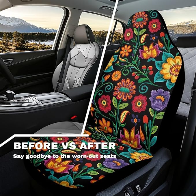 Wildflower Car Seat Covers Universal Front Car Seats Waterproof Anti-Slip Back Fabric Removable Automotive Accessories Suitable for Cars, SUV and Trucks