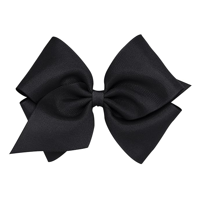 Wee Ones Girls' Classic Grosgrain Hair Bows with Plain Wrap Center, No-Slip Hair Clip, Handmade, Black, Mini King