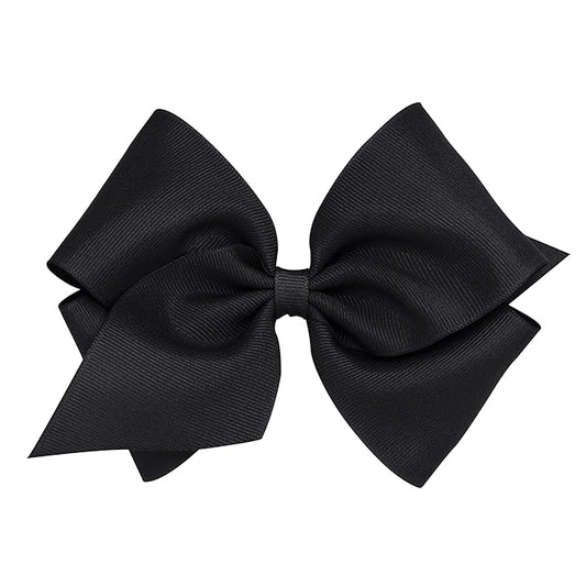 Wee Ones Girls' Classic Grosgrain Hair Bows with Plain Wrap Center, No-Slip Hair Clip, Handmade, Black, Mini King