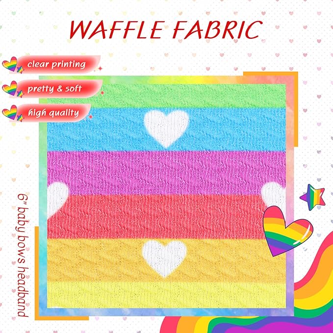 Toddler Hair Bows Gay Pride Hair Accessories, 2 Pcs 6 inches Rainbow Newborn Headbands Big Bows for Infant Girl - Rainbow Diagonal Stripe & Rainbow Stripe with White Heart Patterns