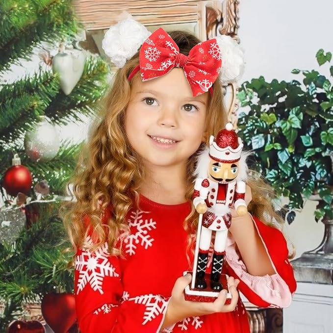YanJie Christmas Baby Headbands Newborns Bows Red Green Printed Snowflake Baby Bows Nylon Headband Toddler Infant Hairbands Cheer Bow Christmas Gift