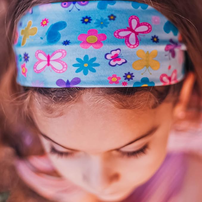 FROG SAC 3 Toddler Headbands for Girls, Wide Elastic Cloth Hair Bands for Kids, Soft Stretch Fabric Head Band Hair Accessories for Children, Cute Sports Yoga Unicorn Butterfly Little Girl Headband