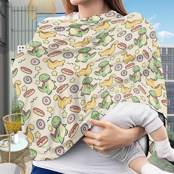 Biyejit Cartoon Dinosaur Baby Car Seat Covers- Multi-use Carseat Canopy for Babies, Stretchy Infant Carseat Cover Boy, Shower Gifts for Unisex Boys and Girls