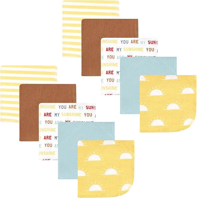 Hudson Baby Unisex Baby Flannel Cotton Washcloths, My Sunshine 10 Pack, One Size