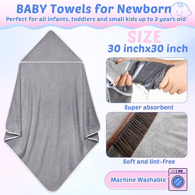 Buryeah 5 Pcs Baby Bath Towel and 15 Count Baby Washcloths Sets, Hooded Towels for Newborns Infants and Toddlers Soft Coral Fleece Toddler for Newborn Boy Girl(Colorful)