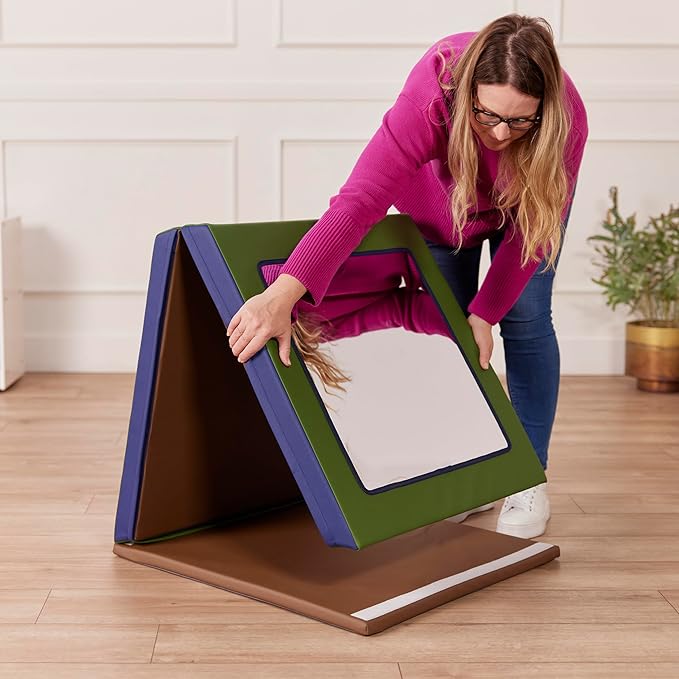 ECR4Kids SoftZone Double-Sided Folding Floor Mirror, Daycare Essentials, Earthtone