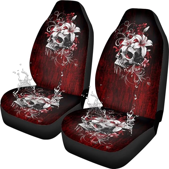 Skull Car Seat Covers for Front Seat Waterproof Car Seat Cover Protection Interior Accessories Easy to Install and Clean Universal for Cars Truck SUV Van
