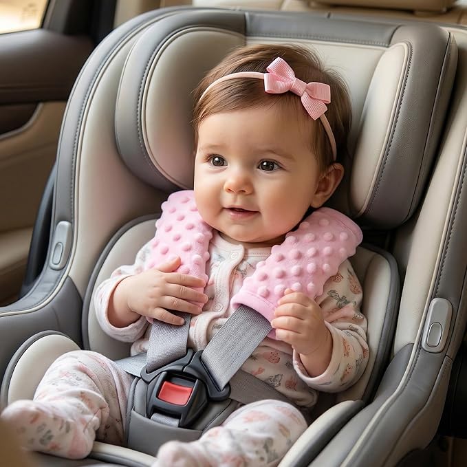 Pro Goleem Car Seat Strap Covers for Babies Girl Soft Car Seat Strap Shoulder Pads for All Car Seats, Stroller, Pushcar, Pink