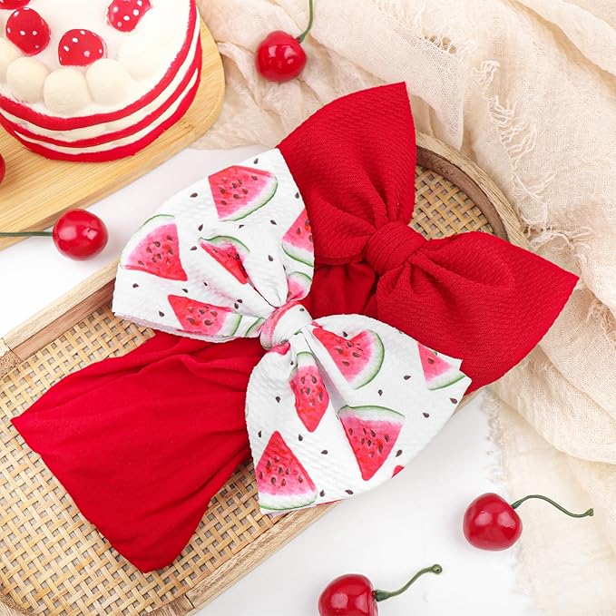 2 Pcs Baby Girl Headbands Summer Outfits 6’’ Fruit Hair Bows Watermelon Hair Accessories for Newborn Infant Toddler Girls Clothes