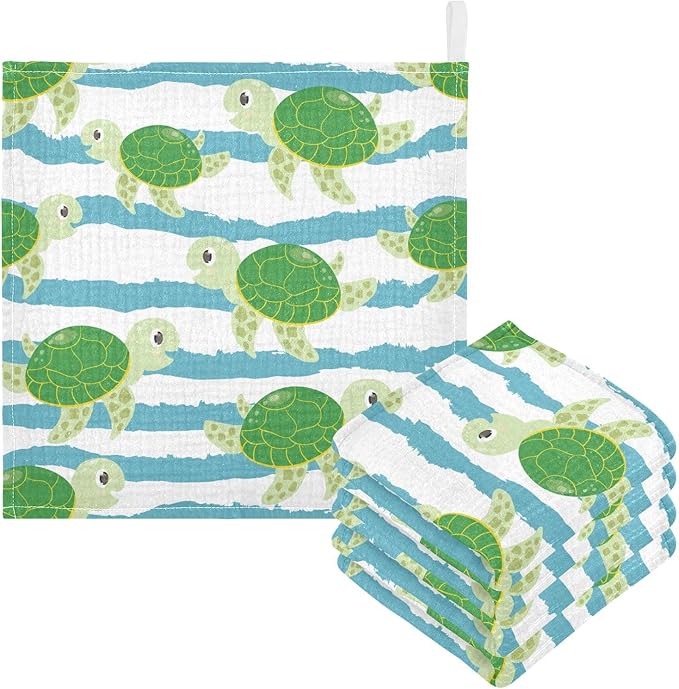vvfelixl Baby Muslin Washcloths Cute Characters Green Turtles Baby Burp Cloths Cotton Baby Face Towel for Newborn Infants Boys Girls Soft and Absorbent 11.8 X 11.8 in, 3 Pack