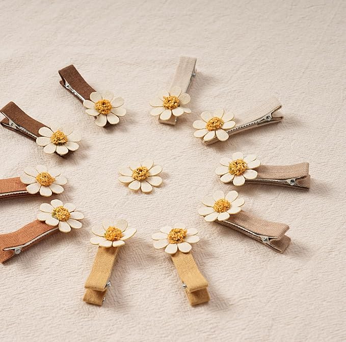 Hair Clips for Girls Women Toddler Baby,Assorted 10Pcs Flower Daisy Fabric Fully Lined Small Alligator Clips Hair Accessories for Teens Child Kids with Thick Thin Hair Gifts