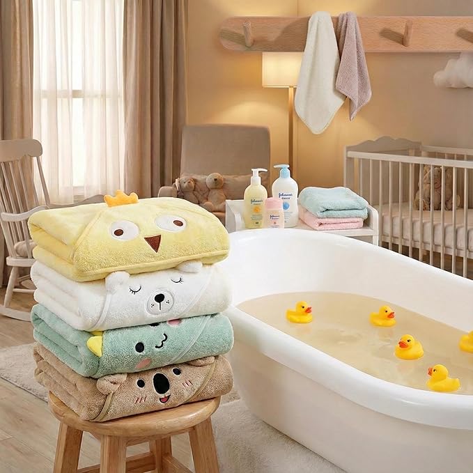 Hooded Baby Towel - 4 Pack Premium Soft Bath Towel for Baby, Newborn,Infant - Ultra Absorbent,Natural Baby Stuff Towel, Soft Coral Velvet Coral Fleece Bath Towel for Boys and Girls