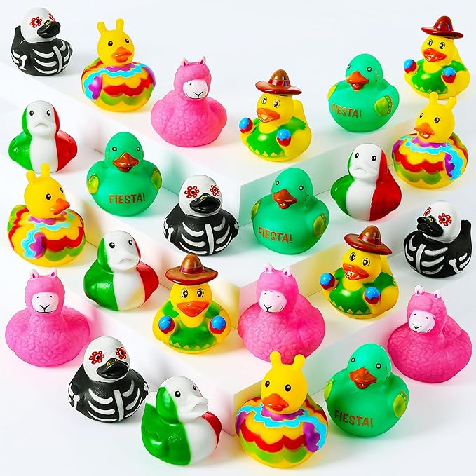 JOYIN 24 Pcs Mexican Fiesta Rubber Ducks for Party Favors Decoration, Cinco De Mayo Colorful Rubber Duck for Baby Shower, Bath Time and Dress-Up Play Duck Toys for Gifts