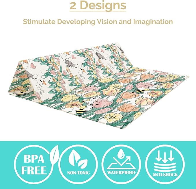 JumpOff Jo Foldable Foam Play Mat – Large Waterproof Baby & Toddler Activity Floor Mat, Double-Sided 70 x 59 Inch Play Surface