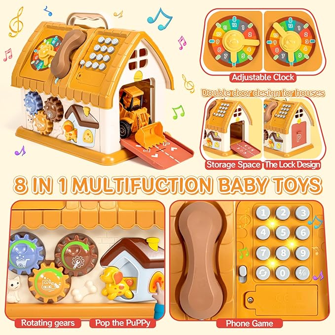 Baby Toys for 1 2 3 Year Old Boy and Girl Gifts Toddler Toys Age 1-2 10-in-1 Montessori with Sound Lights Music Clock Telephone and Car Educational Birthday for Boys Girls 12-18 Months