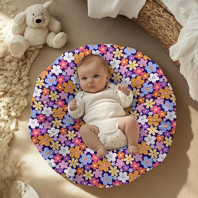 Cartoon Colorful Hippie Newborn Lounger Cover Removable Soft Slipcover for Newborn Baby Padded Lounger Infant Floor Seat Cover for Boys Girls Baby Essentials