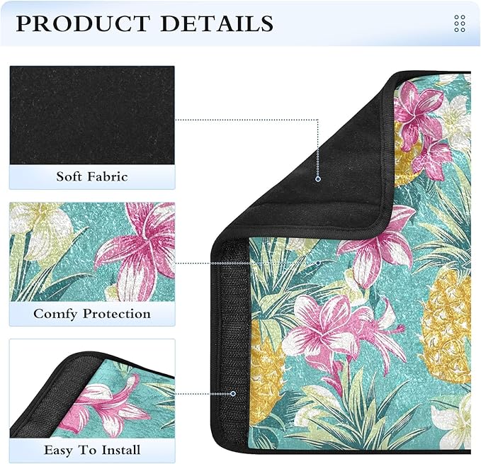 CHIFIGNO Tropical Flowers and Pineapples Car Seat Belt Covers 2Pcs Cute Car Seatbelt Covers Shoulder Strap Covers for Adults Kids