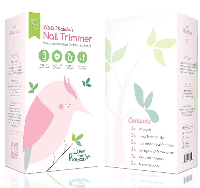 Little Martin’s Drawer Baby Nail Trimmer File with Light - Safe Electric Nail Clippers Kit for Newborn Infant Toddler Kids Toes and Fingernails - Care, Polish and Trim - Battery Operated (AA), Pink