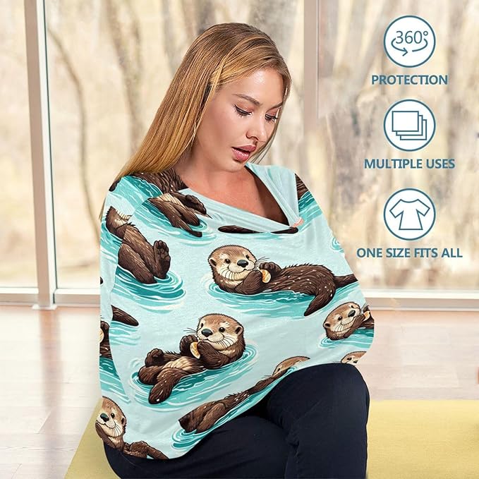 Sea Otters Car Seat Covers for Babies Breathable Nursing Breastfeeding Cover Multi-Use Infant Carseat Canopy and Stroller Cover for Boys Girls