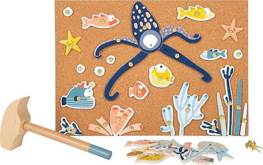 Small Foot Sealife 12263 Wooden Hammer Game with Large Selection of Motif Elements Including Cork Board from 3 Years