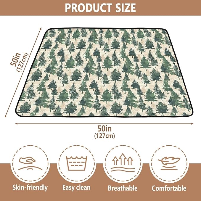 Baby Play Mat Pine Cypress Trees Green 50 x 50 Playpen Mat Baby Play Mats for Floor Play Gym Crawling Mat Non-Slip Cushioned Baby Playmat for Infants, Babies, Toddlers