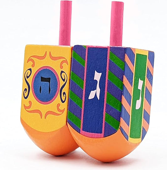 The Dreidel Company 10-Pack Extra Large Hand Painted Wood Dreidels, Harmony Dreidel Design