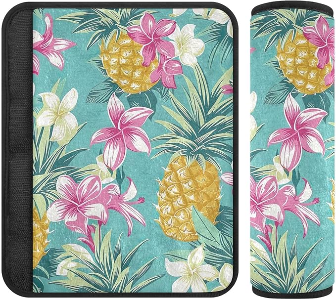 Tropical Flowers and Pineapples Seat Belt Cover 2 Pack Fashion Safety Belt Cushion Car Seat Shoulder Protector for Adults Kids