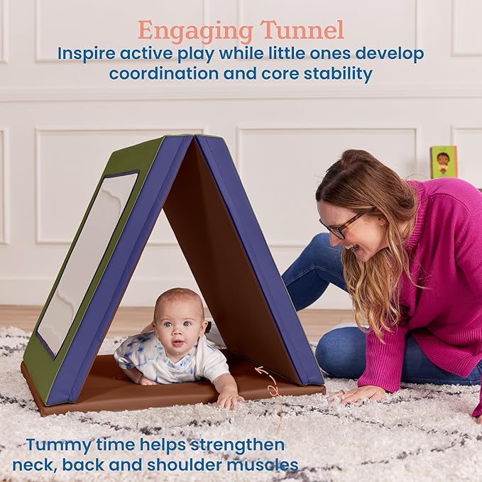 ECR4Kids SoftZone Double-Sided Folding Floor Mirror, Daycare Essentials, Earthtone