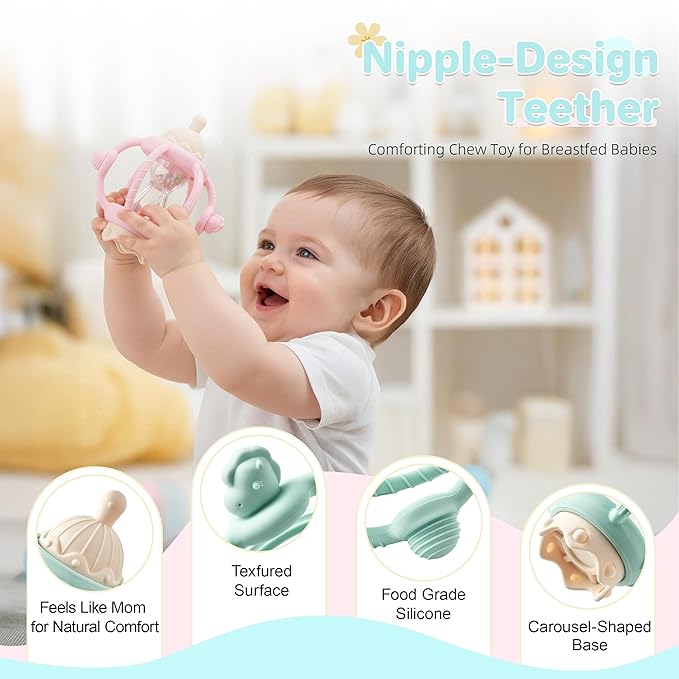 Baby Montessori Sensory Toys Baby Teething Toys Silicone Teethers for 3-6 6-12 Months Gifts for Newborn Infant Boys Girls (Blue)