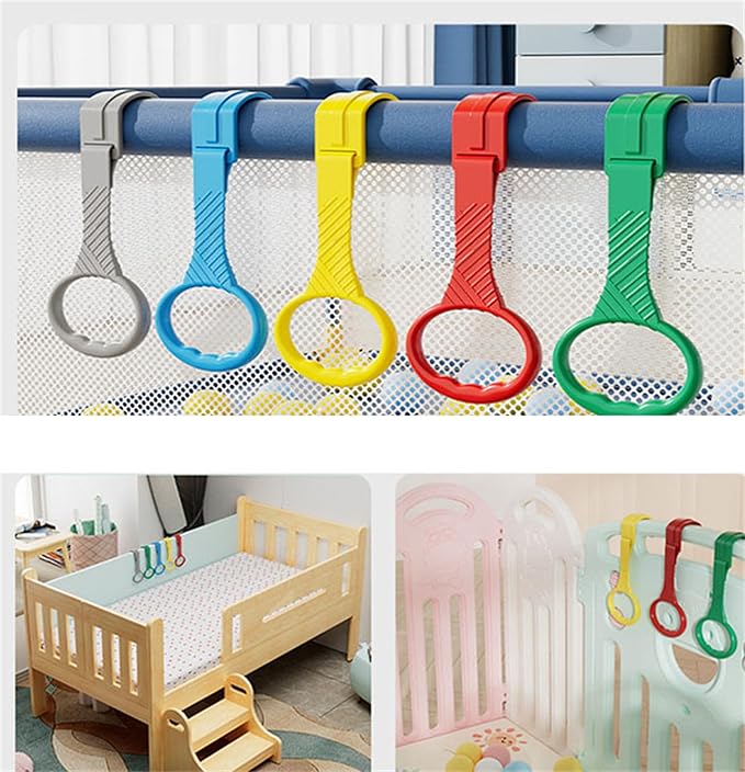 8 Pcs 4 Color Walk Assistant Plastic Crib Pull Rings for Pull Up Rings Cot Hanging Rings for Infant Toddler Practice Tool (8, 7.5 inch)