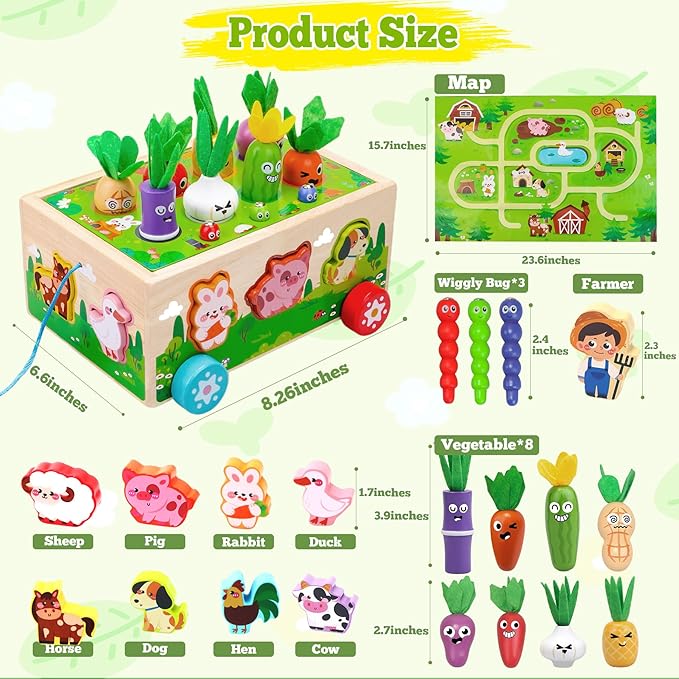 Montessori Toys for 1-3 Year Old Girls Boys|Birthday Gifts for 1 Year Old|Shape Sorting with Game Map|Wood Animal Farm Baby Toys for Baby 1+ 1-2 1st First Birthday Girl Easter Gifts