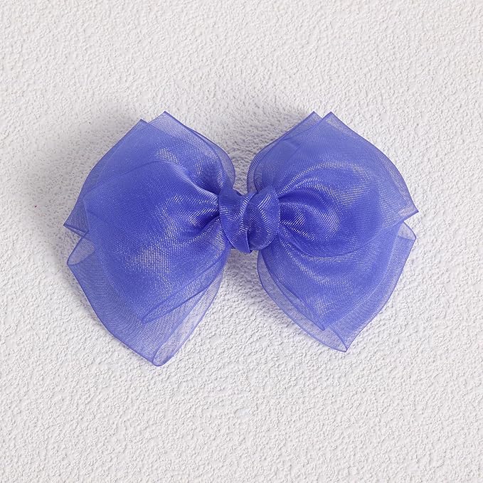 Royal Blue Ribbon Hair Bows 4" Mesh Organza Hair Bow Clips Barrettes Ponytail Holder Wedding Party Dress Decor Accessories for Women Girls Toddlers Teens Kids