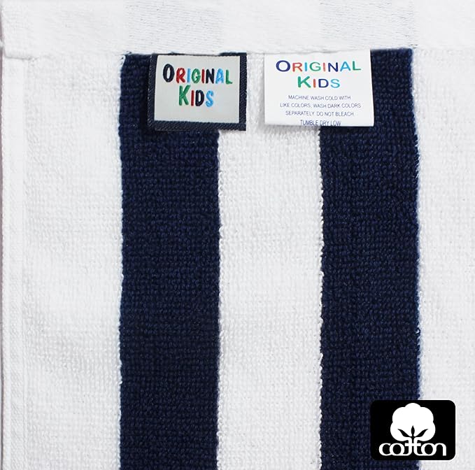 ORIGINAL KIDS Hand Towels - Set of 6 Cabana Stripe 100% Cotton Yarn Dyed Terry Hand Towels - Super Soft Quick Dry Easy Care Absorbent Towels for Bathroom Kitchen Toddlers Children - 16 x 27 - Navy