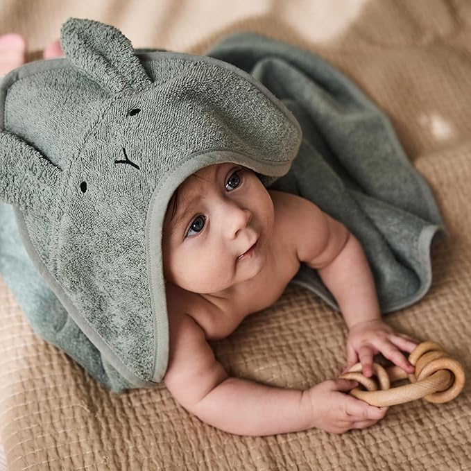 Hooded Baby Towel - 100% Cotton Baby Bath Towels – Baby Towels, Baby Bath Towels for Baby Boy, 32" x 32" Super-Soft and Absorbent Baby Towels for Newborn (Rabbit Roman Green)