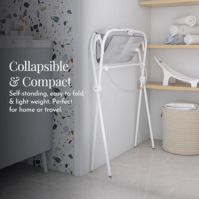 Evolur Supple Baby Spa Set with Infant Bathtub, Hammock Support Seat & Metal Frame, Newborn Tub for 0–12 Months, Complete Baby Care Essentials Gift Set for New Parents, White