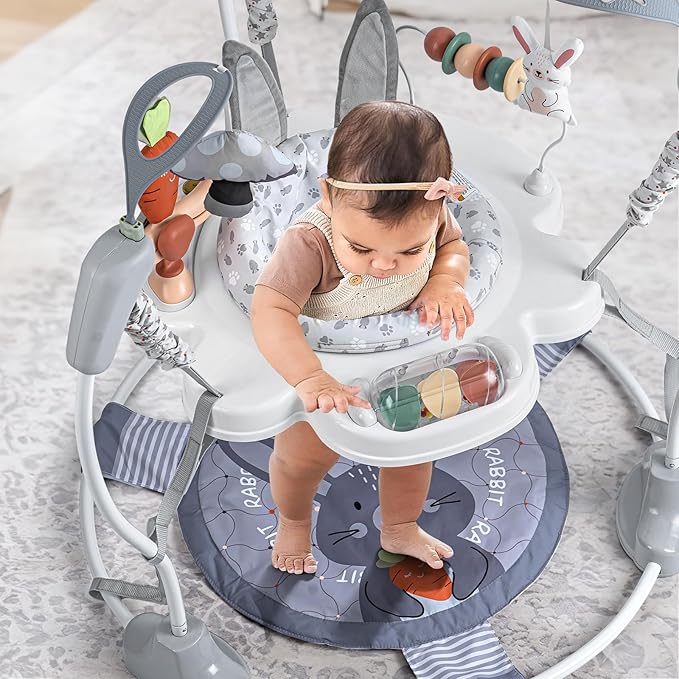 Baby Activity Center, Baby Jumper Activity Center with Music, Interactive Toys, 360° Rotating Seat, 3 Adjustable Heights, Infant Activity Jumper for 6+ Months (Rabbit)