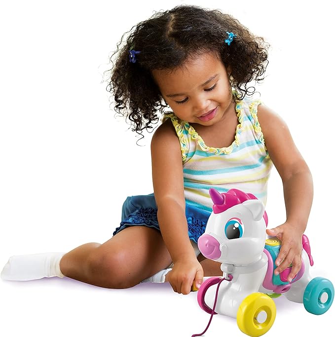 Clementoni - Baby Unicorn Always with Me Interactive Towing, Animal to Pull, Game for Motorability, First Steps, Learning to Walk, Children 6 Months-Made in Italy, Italian Colour, 17803