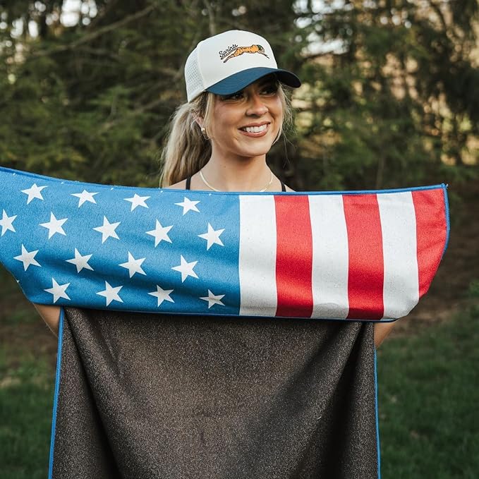 Sprints Athletic Running Towel, Full-Sized, Car Seat Cover - Performance Microfiber (American Flag)