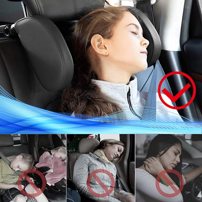 Car Headrest Pillow, 180 Degrees Adjustable Car Seat Headrest with Memory Foam, Head Rest Pillow for Car Suitable for Adults and Children to Sleep While Traveling, Black