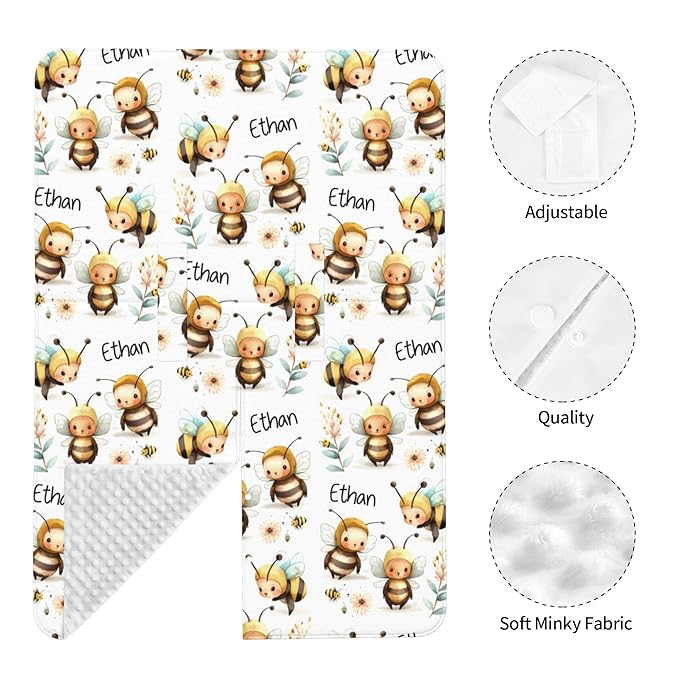 Personalized Winter Carseat Cover for Baby Custom Name Car Seat Canopy for Newborn Baby Boys Girls 2 in 1 Mom Nursing Breastfeeding Covers Bee Minky Baby Carrier Stroller Covers