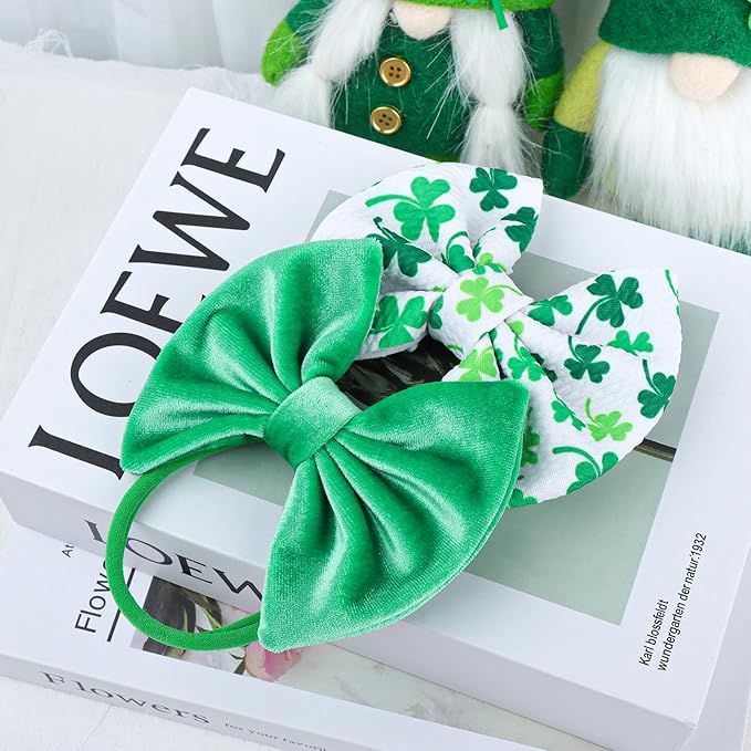 Velvet Baby Headbands 3 Count, Green Shamrock Print, Soft Nylon & Velvet Fabric, One Size Fits All, Hair Accessories for Baby Girls, St. Patrick's Day & Everyday Occasions
