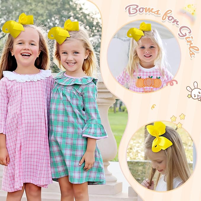 Oaoleer 2PCS 6inch Yellow Layered Grosgrain Ribbon Bow Alligator Clips, Baby Hair Accessories for Girls, Infants, Toddlers, Teens, and Children