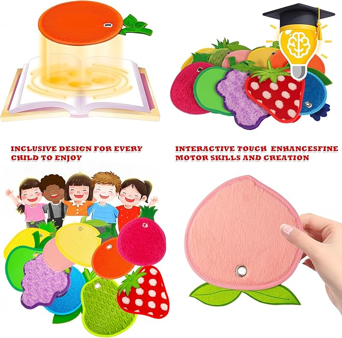 Sensory Mats, Fruit Shaped, Assorted Textured Sensory Tiles for Kids and Autistic Children, Sensory Toys for Tactile Play and Multi Sensory Exploration, Sensory Wall and Floor Panels, 10 Piece.