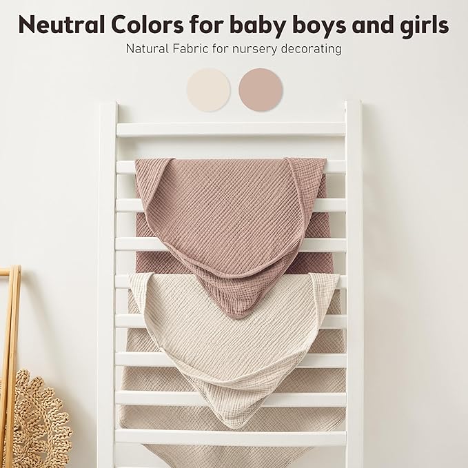 Susurration 2 Pack Thick Muslin Baby Towels, 100% Cotton Soft and Absorbent Baby Bath Hooded Towel for Newborn, Infant, Girls, Boys, Baby Essentials