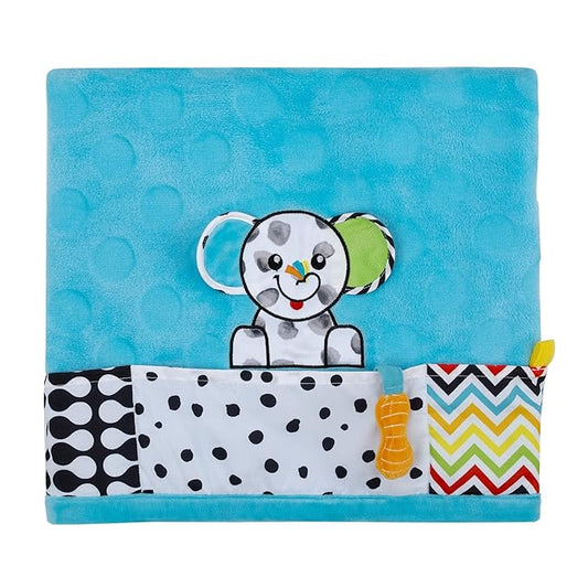 Sassy Baby Eli Elephant Aqua, Multi-Colored Super Soft Sherpa Baby Blanket with Teether Corners